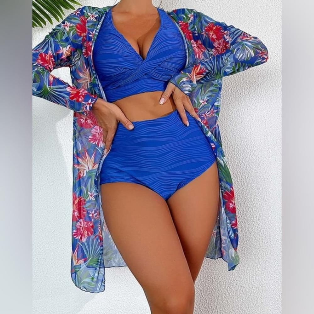 NWT [Kona Sol] One-Piece V-Neck Scoop Back Royal Blue Swimsuit Women’s Sz XS-20W - Picture 11 of 15